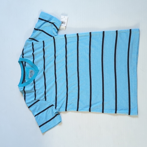 Blue Black Striped Men's Shirt Size Small V Neck Short Sleeve NWT - Picture 1 of 7